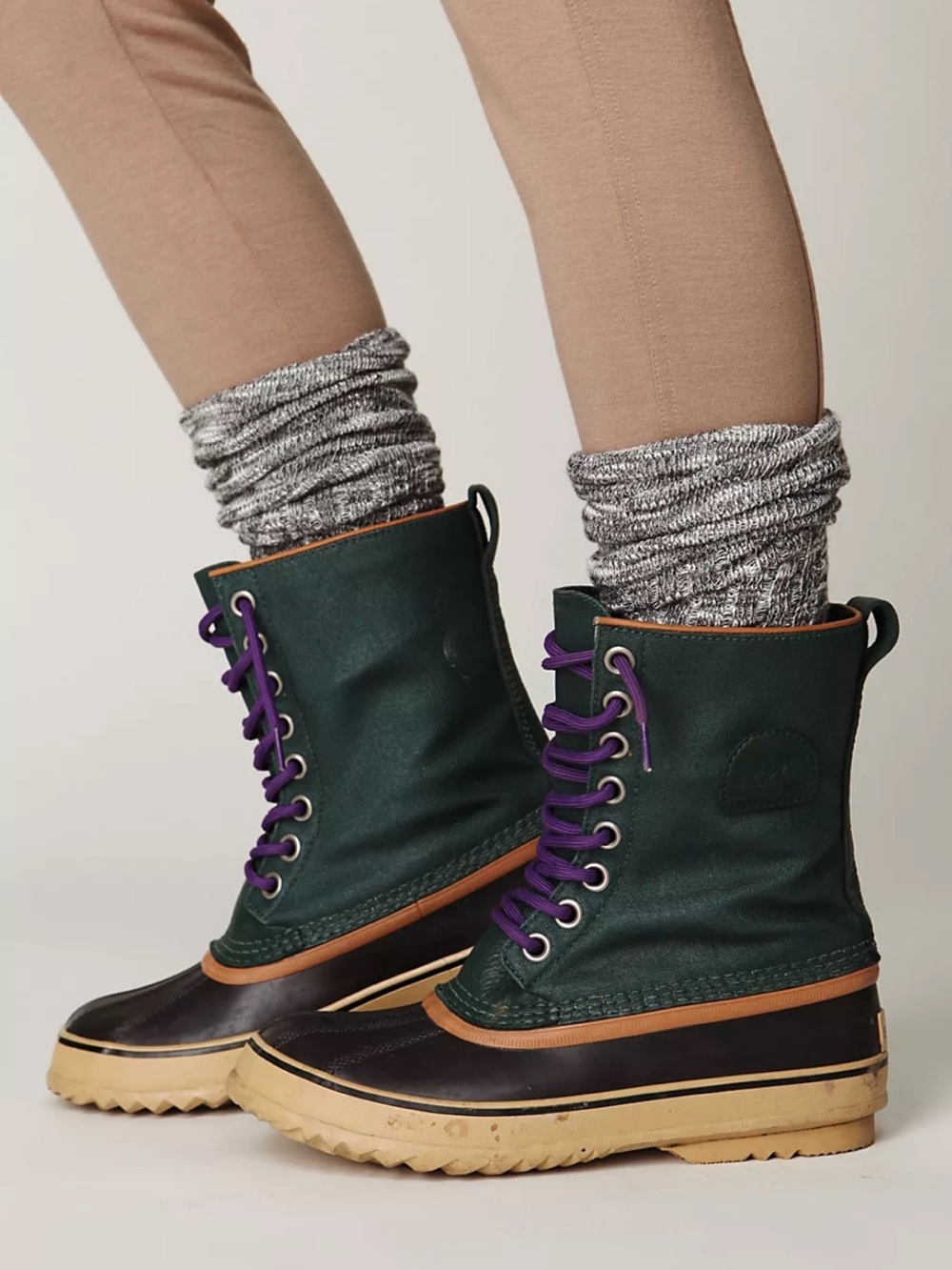 Sorel 1964 Premium Weather Green and Purple Lace Women's Winter Duck Boots sz 8